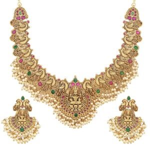 Latest Stylish Fancy Pearl Choker Traditional Jewellery Set for Women | Temple Necklace Set | Festive Wedding Party Necklace | 22k Gold Plated | Just Like Original Gold Jewellery