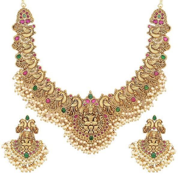 Latest Stylish Fancy Pearl Choker Traditional Jewellery Set for Women | Temple Necklace Set | Festive Wedding Party Necklace | 22k Gold Plated | Just Like Original Gold Jewellery